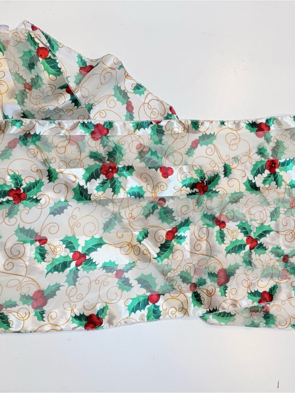 Women’s Holiday Satin Scarf in White,Red and Green